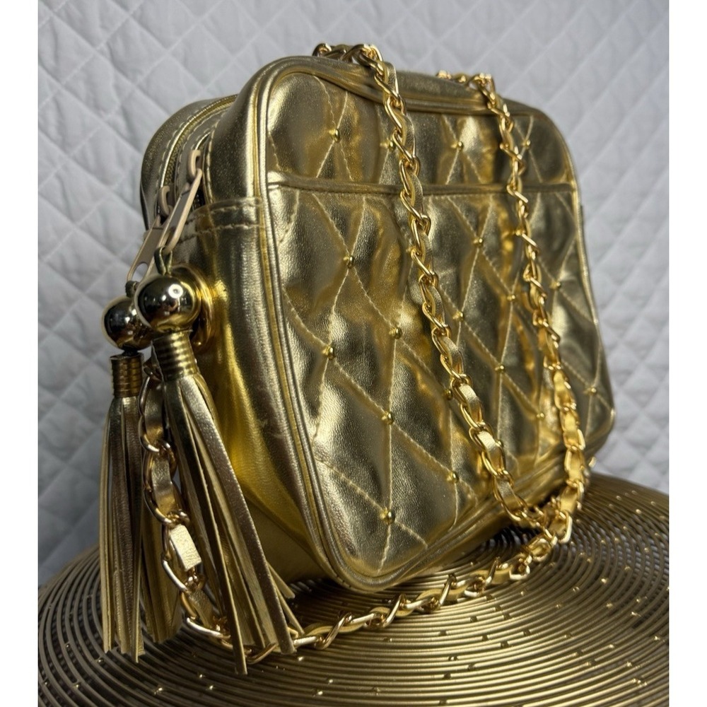 Vintage Chateau Crossbody Bag Rock Glam Metallic Gold Quilted Festival Chic